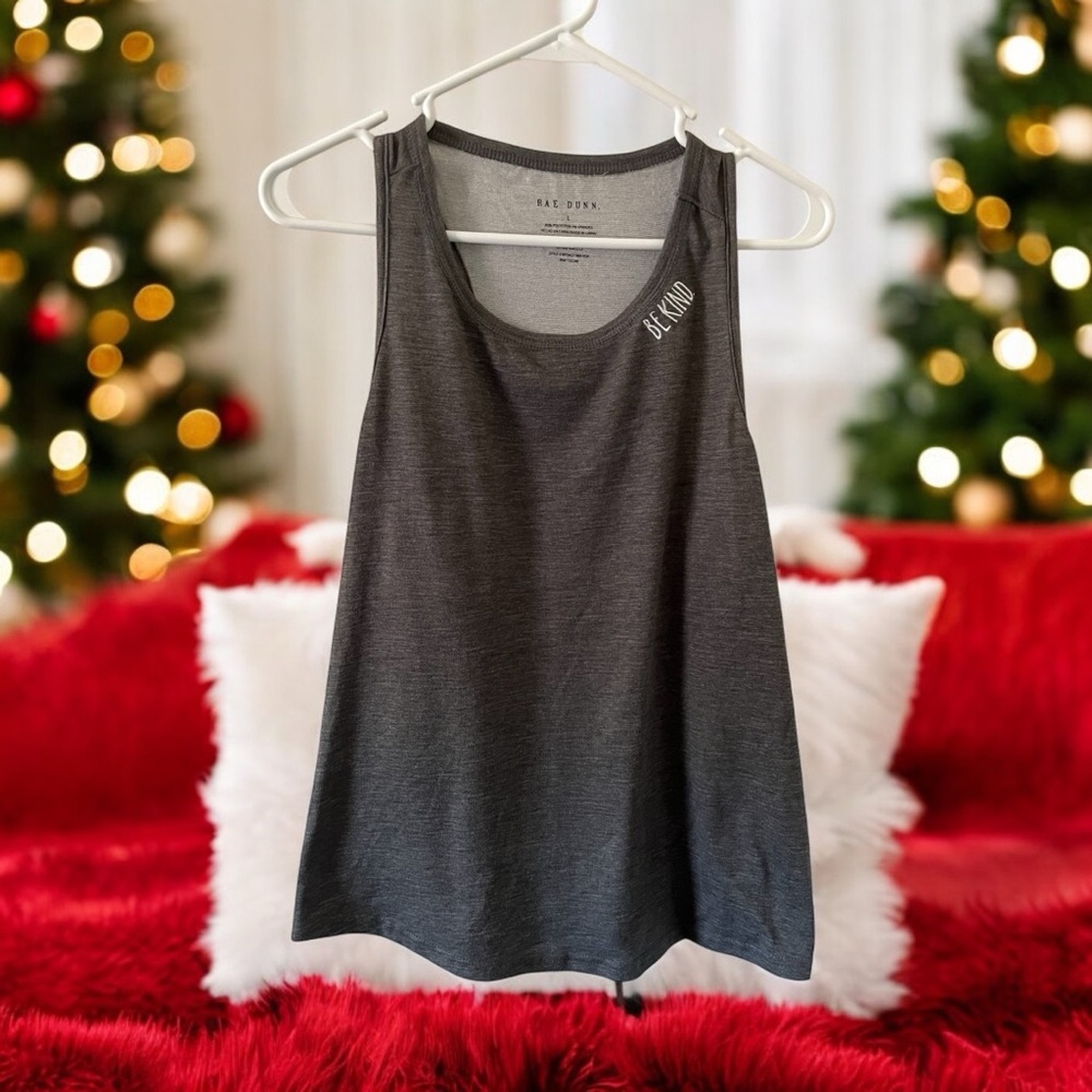 Rae Dunn Womens Large Gray Be Kind Embroidered Racerback Tank Top WY9427-060-NSA